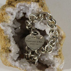 Tiffany Sterling Silver Heart Engraved Charm Bracelet